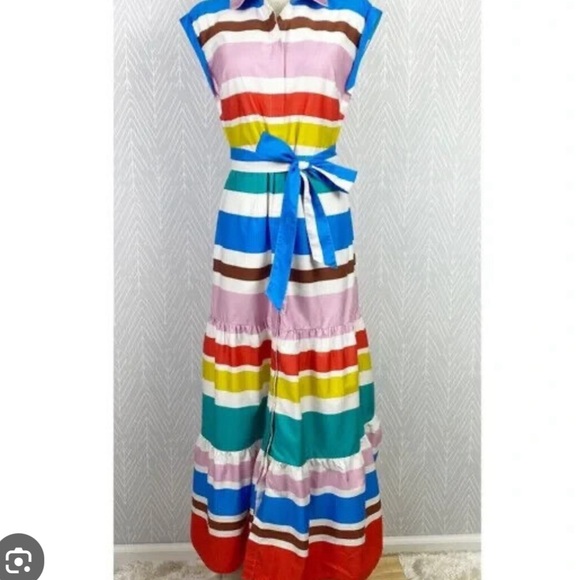 Boden Betty Maxi shirt dress NWT colorful striped with belt - Picture 1 of 12